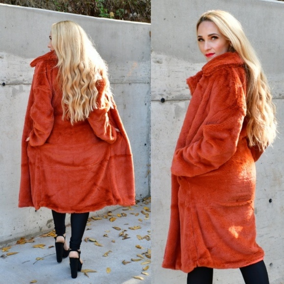 GIA Burnt Orange Faux Fur Coat - Picture 2 of 5